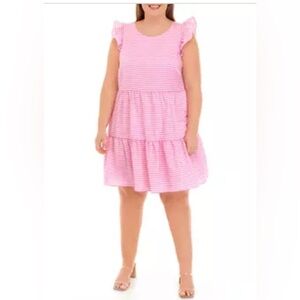 Jessica Howard Plus Size Seersucker Flutter Sleeve Tiered Babydoll Dress